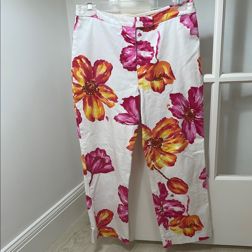 Floral Ankle Pants - Pink and Orange